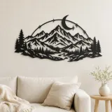 Cartel de metal personalizado de arco de montaña iluminado por la luna | Decoración de silueta de naturaleza