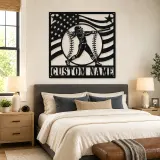 Personalized Female Softball Batter Waving Flag Metal Wall Art - lifestyle view 2