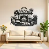 Modern Fireplace Scene Metal Wall Art | Cozy Home Metal Decor
