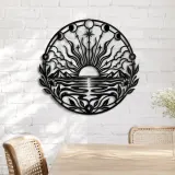 Boho Sun Horizon Metal Wall Art | Nature Silhouette Decor - lifestyle view 4