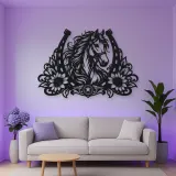 Horse Shoe Floral Metal Wall Art | Equestrian Wall Decor