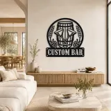 Personalized Home Bar Metal Wall Art with Beer Barrel - lifestyle view 5