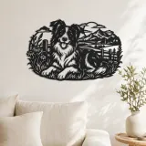 Border Collie Feld Metallschild | Silhouette-Dekor für Tierliebhaber