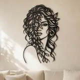 Blatt Schleier Gesicht Metall-Wandkunst | Minimalistische Frauen-Linienkunst