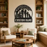 Personalized Family of Four Dog and Motorcycle Metal Wall Art - lifestyle view 4