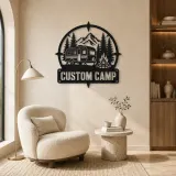 Personalized Travel Trailer Metal Wall Art with Campfire Scene - lifestyle view 5