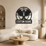 Décoration murale en métal personnalisée avec raquettes de pickleball et lignes de court