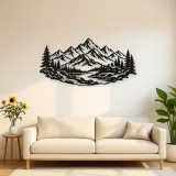 Cabin below the Peaks Metal Wall Art | Nature Silhouette Decor