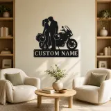 Personalized Helmet Couple and Touring Motorcycle Metal Wall Art - lifestyle view 4