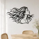 Windblown Hair Face Metal Wall Art | Minimalist Woman Line Art - lifestyle view 4