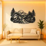 River through the Forest Metal Wall Art | Nature Silhouette Decor