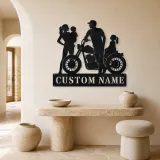 Personalized Motorcycle Family with Seated Daughter Metal Wall Art - lifestyle view 3
