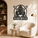 Personalized Baseball Catcher Crossed Bats Metal Wall Art - lifestyle view 5