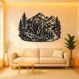 Bear Mountain Scene Metal Wall Art | Wildlife Silhouette Decor