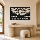 Personalized Speedboat Metal Wall Art with Mountain Lake - lifestyle view 3