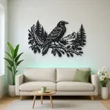 Raven Forest Branch Metal Wall Art | Wildlife Silhouette Decor