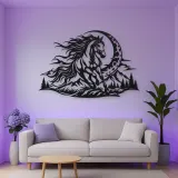 Horse and Moon Arc Metal Wall Art | Equestrian Wall Decor