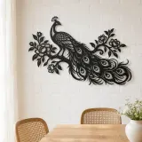 Peacock Feather Flow Metal Wall Art | Wildlife Silhouette Decor - lifestyle view 4