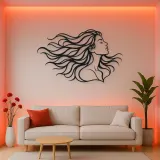 Windblown Hair Face Metal Wall Art | Minimalist Woman Line Art