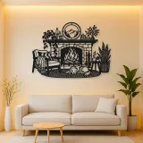 Modern Fireplace Scene Metal Wall Art | Cozy Home Metal Decor