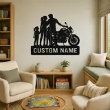 Personalized Modern Motorcycle Family of Four Metal Wall Art - lifestyle view 4