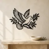 Dove Olive Branch Metal Wall Art | Wildlife Silhouette Decor - lifestyle view 3