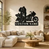 Décoration murale en métal personnalisée pour famille de trois avec moto de tourisme