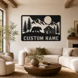 Décoration murale en métal personnalisée Ours et Cabane en Bois