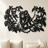 Cartel de metal personalizado de enredadera de mono en la jungla | Decoración de silueta de vida salvaje