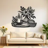Candle and Flowers Metal Wall Art | Cozy Home Metal Decor