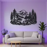 Campfire in the Pines Metal Wall Art | Nature Silhouette Decor