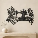 Sewing Machine Floral Metal Wall Art | Botanical Metal Wall Decor - lifestyle view 3