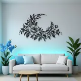Floral Moon Arc Metal Wall Art | Botanical Metal Wall Decor