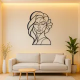 Geometric Face Muse Metal Wall Art | Minimalist Woman Line Art