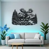 Moose Pine Forest Metal Wall Art | Wildlife Silhouette Decor