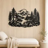Campfire in the Pines Metal Wall Art | Nature Silhouette Decor - lifestyle view 5