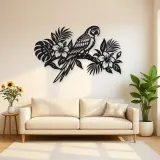 Parrot Tropical Branch Metal Wall Art | Wildlife Silhouette Decor