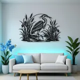 Heron Reed Garden Metal Wall Art | Wildlife Silhouette Decor