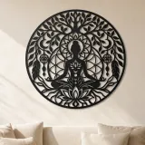Arte mural de metal de círculo de silueta de meditación | Decoración de siluetas en movimiento