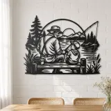 Grandfather Grandson Fishing Metal Wall Art | Family Silhouette Decor - lifestyle view 4