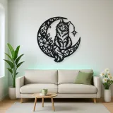 Cat on Moon Arc Metal Wall Art | Pet Lover Silhouette Decor