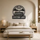 Personalized Pontoon Boat Metal Wall Art with Mountain Lake - lifestyle view 2