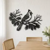Cardinal Winter Branch Metal Wall Art | Wildlife Silhouette Decor - lifestyle view 4