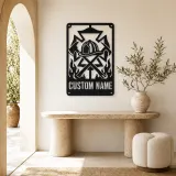 Personalized Firefighter Crest Metal Wall Art with Axes - lifestyle view 3