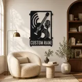 Personalized Double Bass Music Metal Wall Art with Vintage Microphone - lifestyle view 5