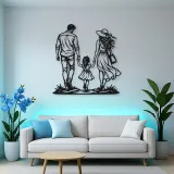 Family of Three Walk Metal Wall Art | Family Silhouette Decor