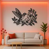 Hummingbird Blossom Metal Wall Art | Wildlife Silhouette Decor