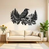 Raven Forest Branch Metal Wall Art | Wildlife Silhouette Decor