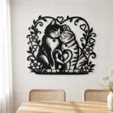 Two Cats in Love Metal Wall Art | Pet Lover Silhouette Decor - lifestyle view 4