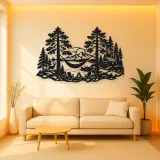 Hammock between Pines Metal Wall Art | Cozy Home Metal Decor
